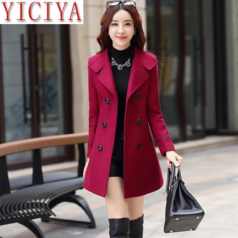 

Plus size cashmere coat red slim slimming long long ladies wool warm mixed long coat ladies slim lapel coat autumn winter coat