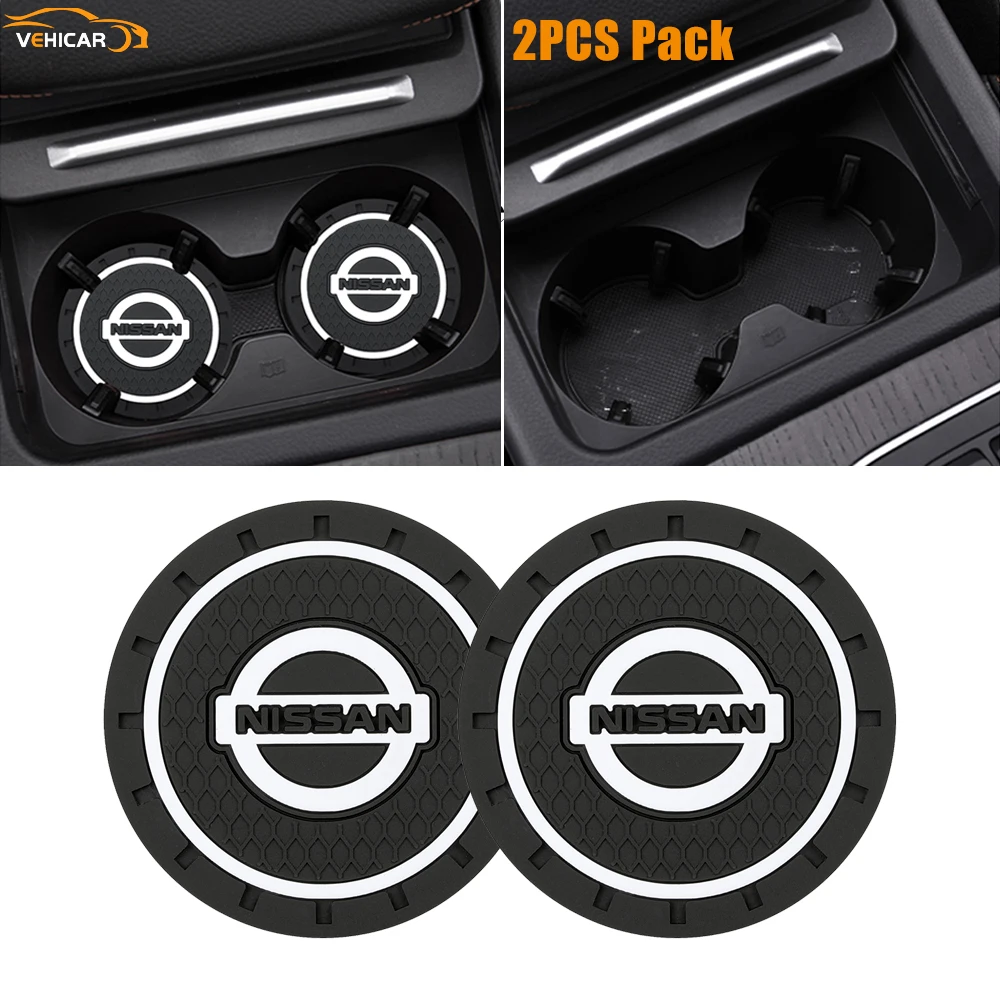 

VEHICAR 2PCS Car Water Cup Mat For NISSAN Auto Decoration Accessories Anti-Slip Pad Scratch Pad Silicone Cup Coaster