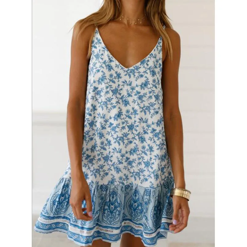 Платье женское праздничное с цветочным принтом пикантный пляжный мини-сарафан в
