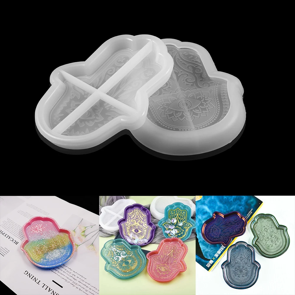 

1Pcs Fatima God Eye Hamsa Hand Tray Silicone Molds Palm Amulet UV Epoxy Resin Mold Casting Mould for DIY Dish Crafts Tools