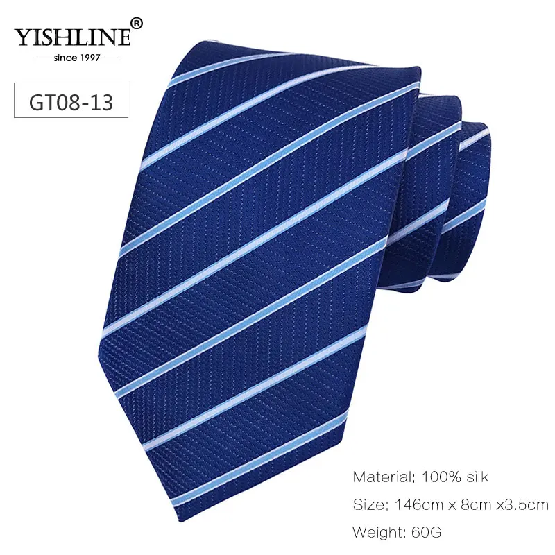 GT08-13 YISHLINE, новинка, 8 см, мужской галстук, шелковые галстуки, в полоску, синий, розовый, мужские свадебные галстуки, галстуки для жениха, галстук, Осень-зима, 20 стилей - Цвет: GT08-13