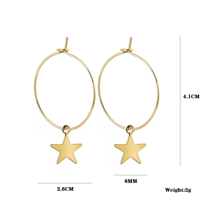 Простые Стильные женские серьги-кольца в виде большой звезды серебряного цвета