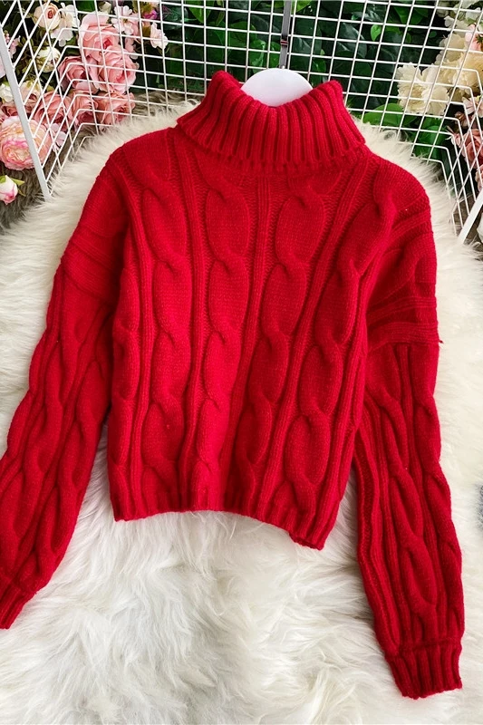 

Japanese High Neck Short Sweater Long Sleeve New Autumn and Winter Loose Idle Style Design Pullover Knitted Top Women's Clothing