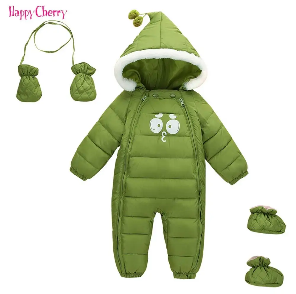 3pcs Winter Newborn Hooded Thick Rompers Gloves Cotton boots Baby boy girl Clothes Outfit Jumpsuit toddler Romper Down Parkas | Мать и