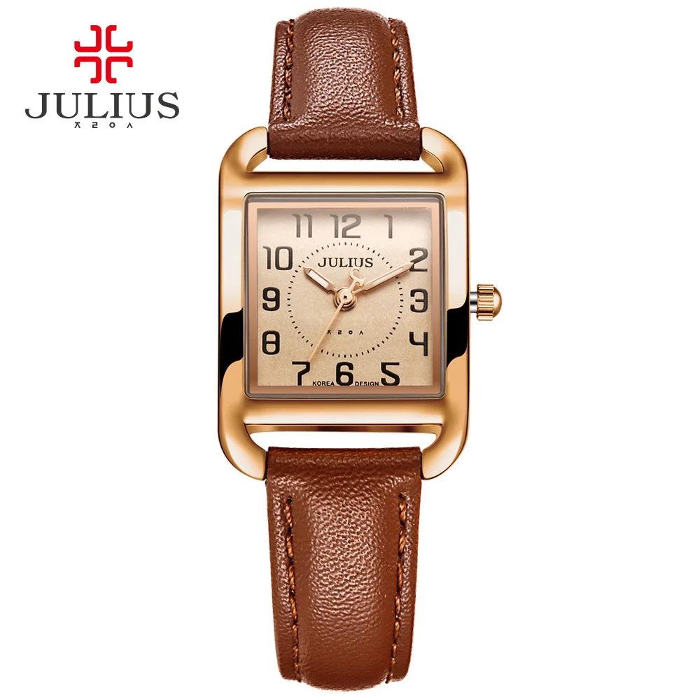 Marke Julius casual Frau Mode Silber розовое золото Rechteck Leder ремень Platz beruhmte дизайн Beliebte Uhr lusus JA