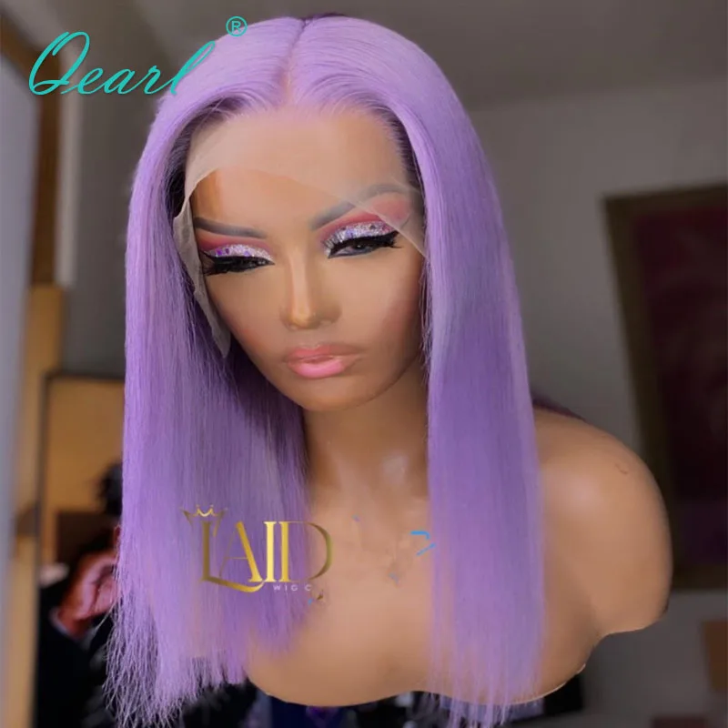 

Chinese Virgin Hair Laced Wig Grey Purple Blue Pink 613# Blonde Lace Front Wig Human Hair Straight Short Bob 13x1 150% Qearl