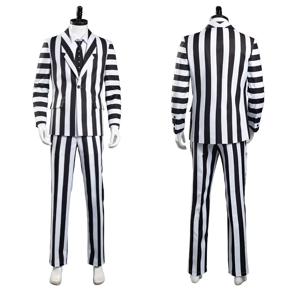 Beetlejuice Адам костюмы для косплея взрослых Для мужчин Черный и белый костюм в
