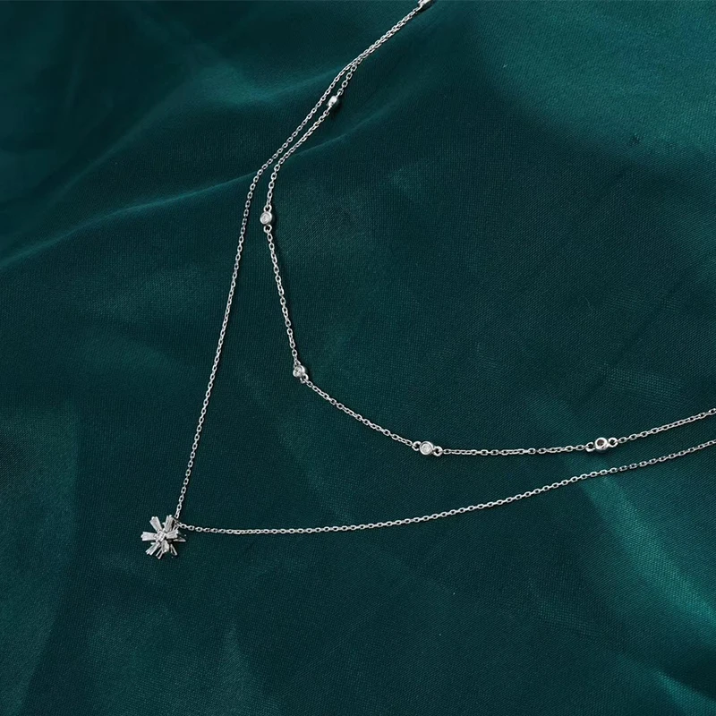 ?? Aazuo リアル 18K ホワイトゴールドローズゴールドリアル Bagutte ダイヤモンド妖精チョーカーフラワーペンダントダブルチェーンネックレスため才能女性