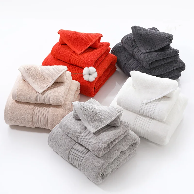 

100% Cotton Towel Set Bathroom, 1 Hand Towel, 1 Bath Towel,1Washcloth, High Water Absorption Grey Travel Sport Towel for Adult