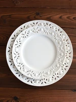 white court crown plate tableware porcelain hollow plate kitchen plates round relief flat plate cake tray dessert tableware set