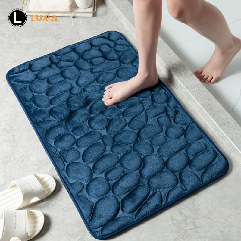 

Home Bath Mat Cobblestone Embossed Bathroom Carpet Water Absorption Non-slip Memory Foam Absorbent Washable Rug Toilet Floor Mat