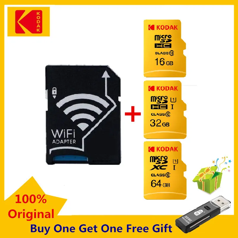 

Карта памяти Kodak Micro SD, 16 ГБ, 32 ГБ, 64 ГБ, C10 UHS-I, с беспроводным Wi-Fi-адаптером, 64 ГБ, 32 ГБ, 16 ГБ, Wi-Fi, SD-карта памяти