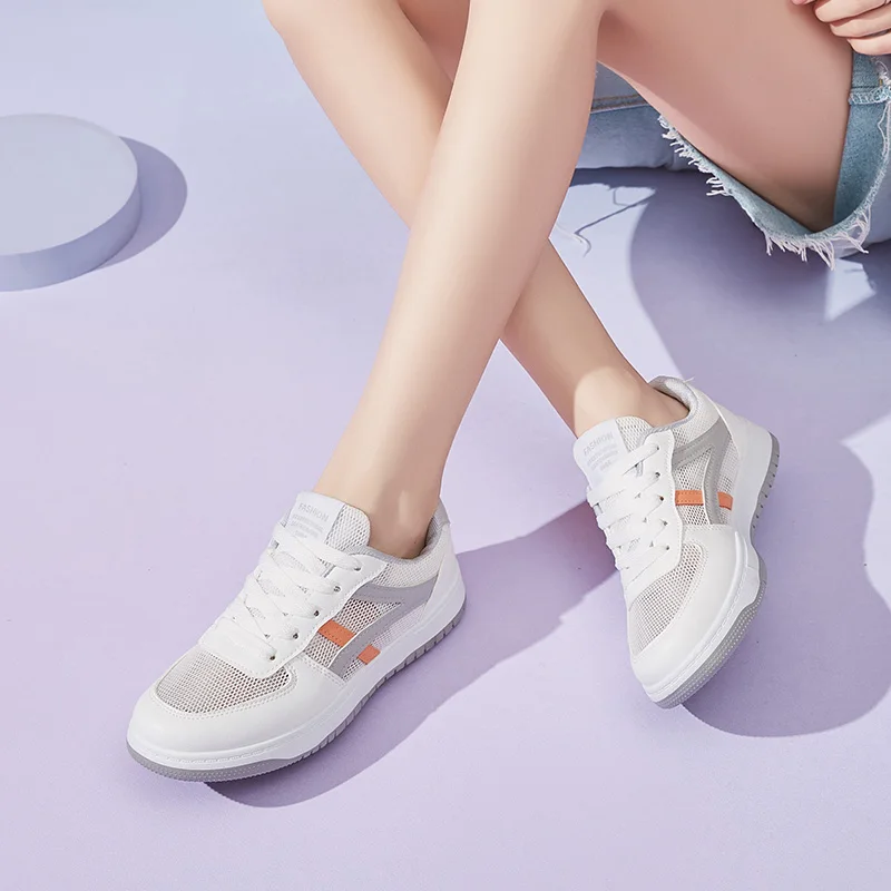 

2021 Summer High Quality Outdoor Sneakers Women Mesh Comfortable Vulcanize Shoes Non-slip Lace-up Trainers White Tennis Sneakers