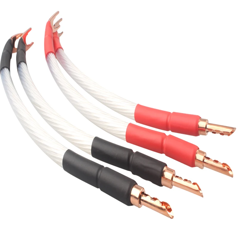 

5n Occ 4pcs Single Crystal Silver Plated Speaker Jump Cable Set Red Copper BANANA or Spade PLUG - 20cm