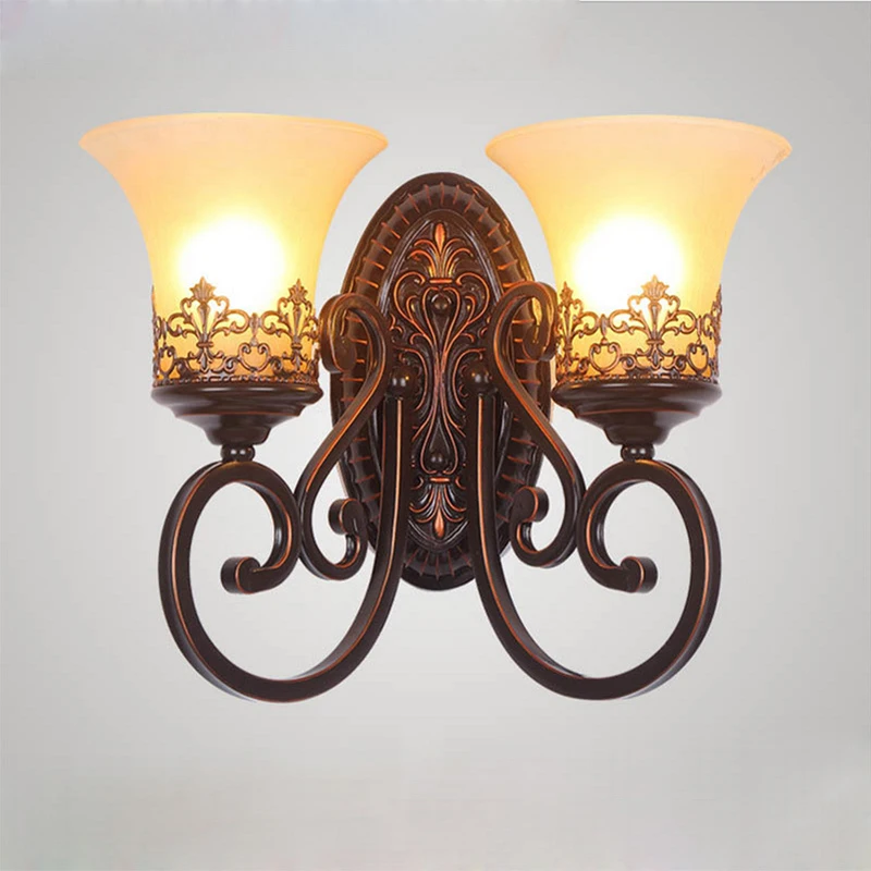 European retro minimalist led wall lamp bedroom bedside iron art lighting fixtures bathroom balcony/aisle bronze wall sconces