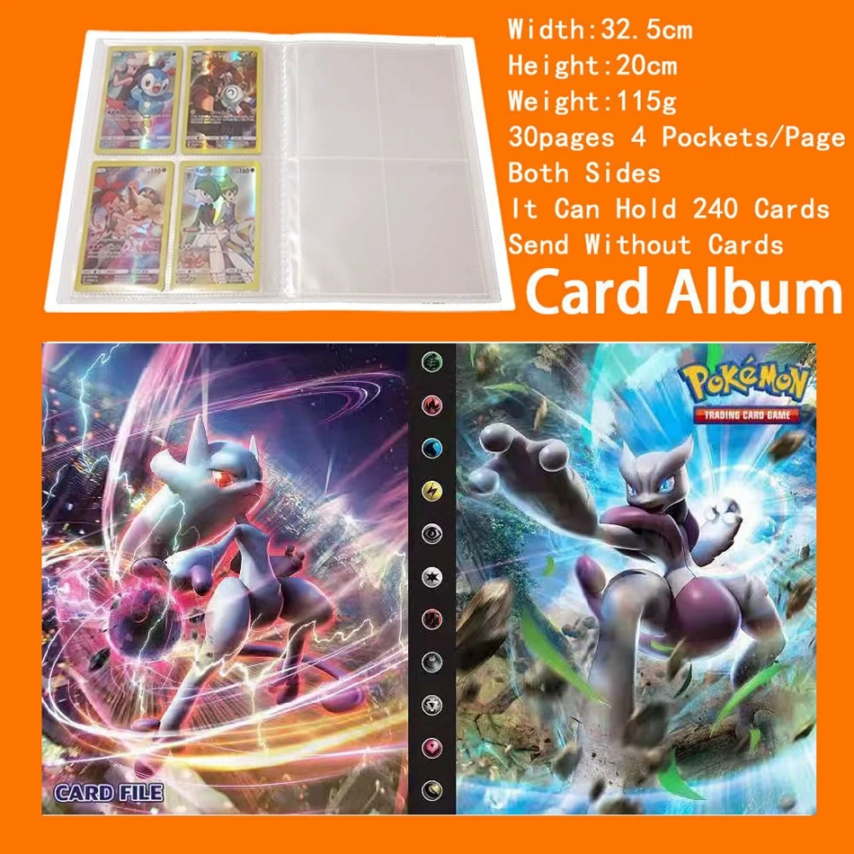 Carpeta de cartas de dibujos animados de Pokemon para ni&ntilde;os, libro de cartas de mapa de Anime, colecci&oacute;n de lista cargada, juguete para regalo, 240 Uds.-3