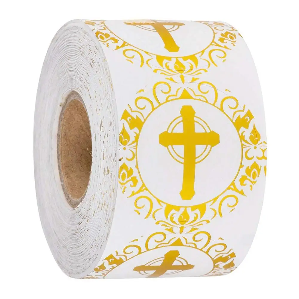

1 inch gilded round cross sticker religious Christian Prayer sticker envelope seal label 50 / roll