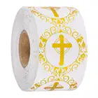 1 дюйм, позолоченная круглая наклейка с крестом, Религиозная Христианская молитвенная наклейка, печать на конверте, этикетка 50 шт.рулон