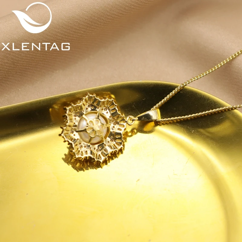 Xlentag Латунное позолоченное циркониевое шестигранное ожерелье со снежинкой из