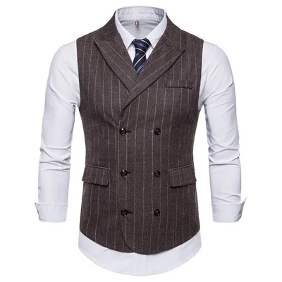 

Men's suit vest summer new fashion European size men's casual suit vest retro collar double-breasted striped vest 030