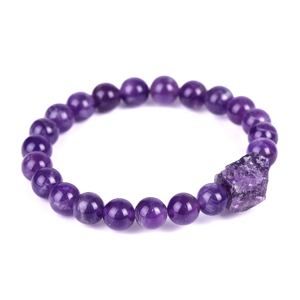 Подлинный фиолетовый кристалл необработанный камень браслет с подвесками