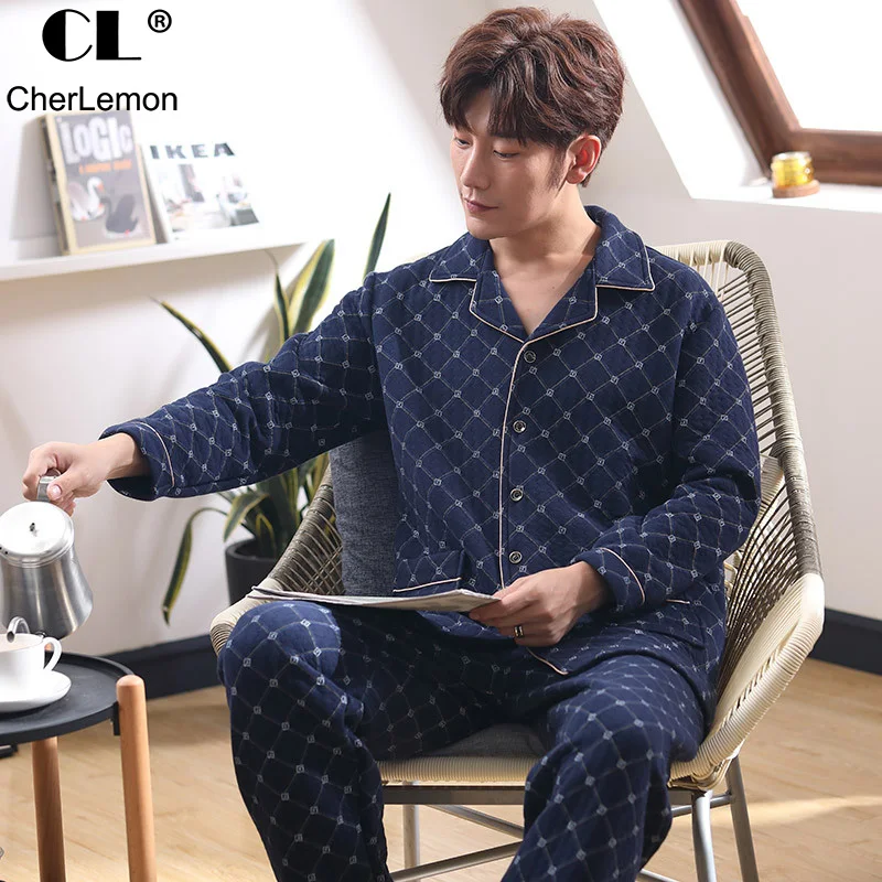 CherLemon/Мужская одежда для сна зимняя стеганая Хлопковая пижама ночная рубашка