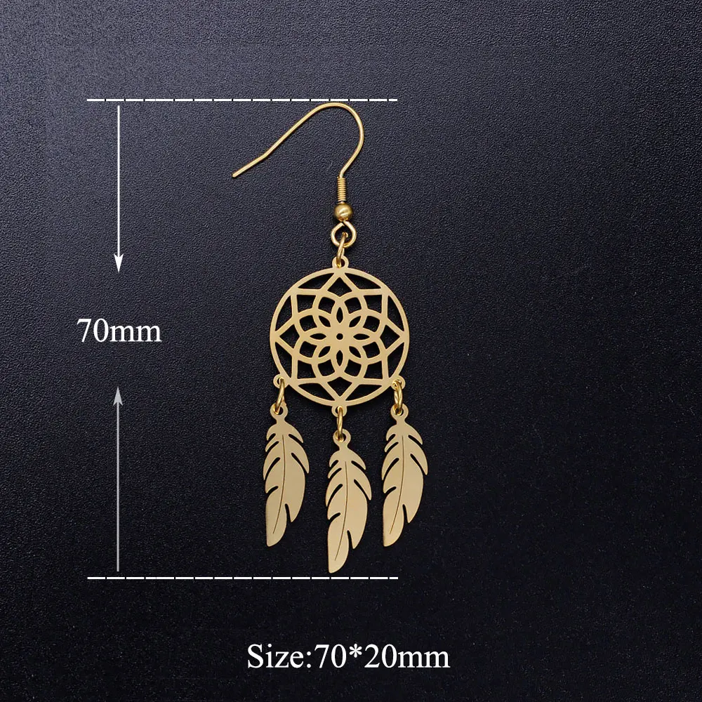 Wholesale Boho Feather Lotus Dream Catcher Drop Earring for Women - 100% Stainless Steel Bohemia Fashion Jewelry image 6