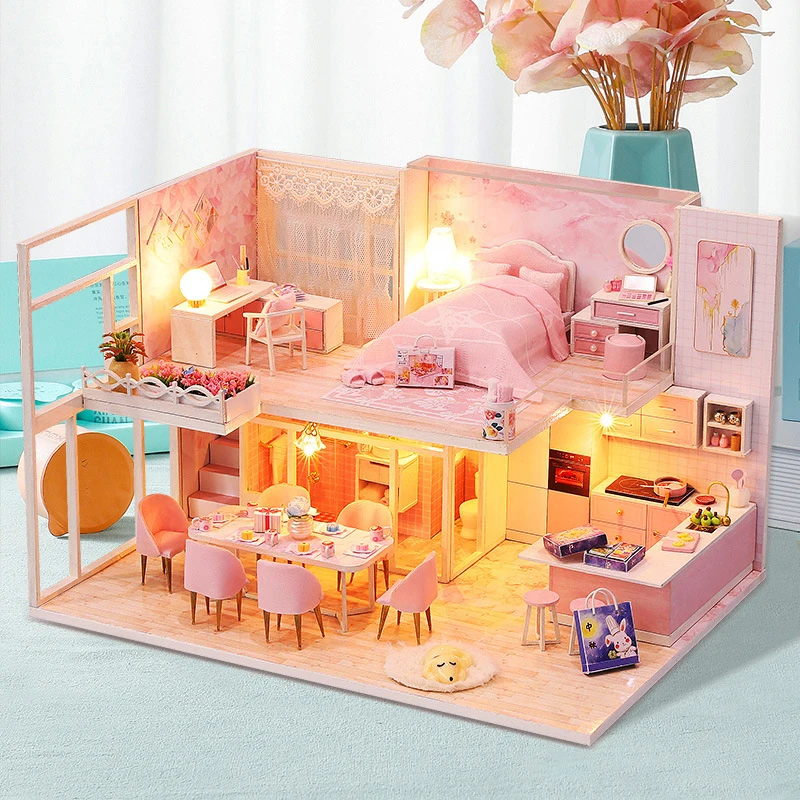 

Latest Diy Villa Building Model Wooden Toys Creative Home Furnishings Hut Model Toy Art House Birthday Present Christmas Present