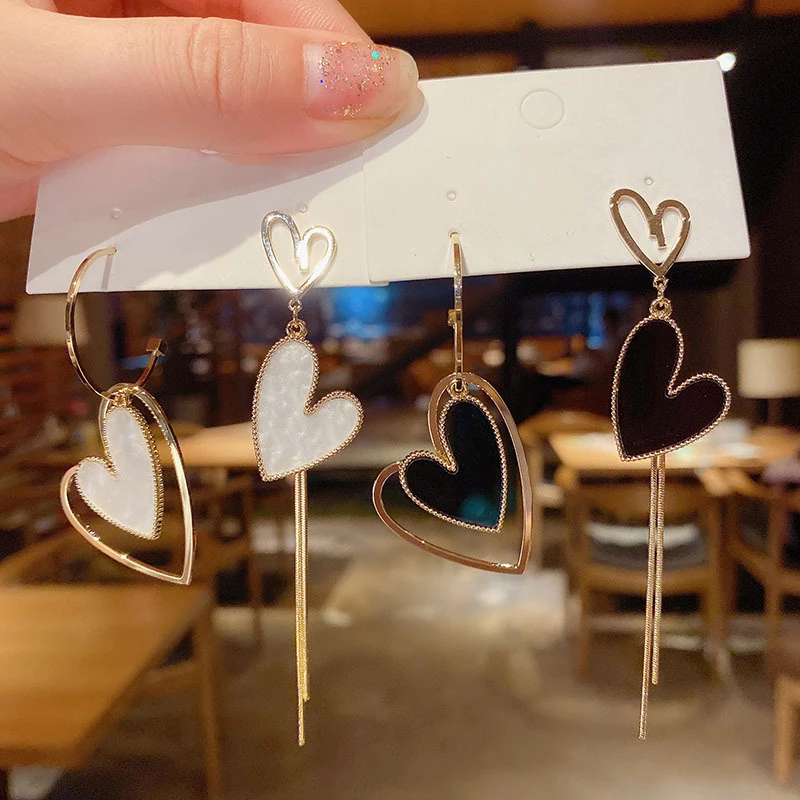 

1 Pair Fashion Women Asymmetric Hollow Love Long Tassel Earrings For Girl Korean Trend Temperament Drop Dangle Party Jewelry