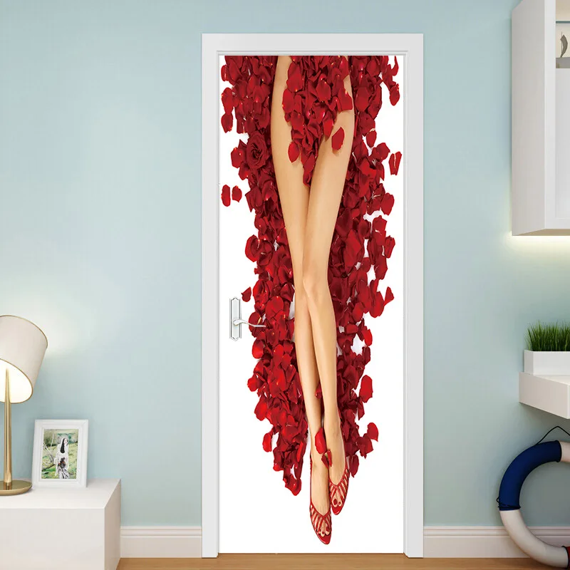 

Sexy Legs Rose Petals DIY Door Wall Stickers Home Decor Living Room Bedroom Porch Art Mural Self-adhesive Removable Wallpaper