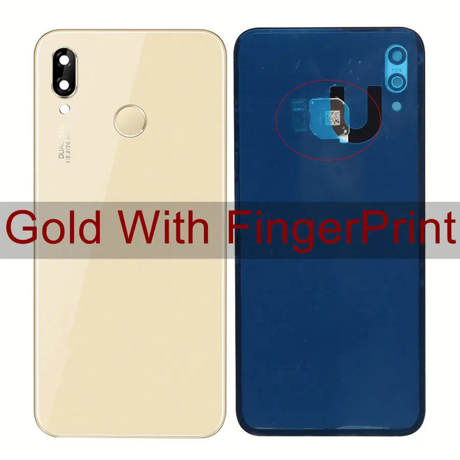 Для huawei P20 Lite Крышка для батареи Задняя стеклянная дверь корпус чехол для huawei P20 Lite Крышка для батареи задняя панель с объективом камеры - Цвет: Gold With Fingerprin