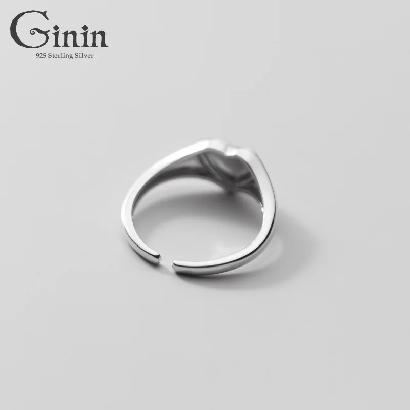 

Ginin 925 Sterling Silver Ring Women's Black Heart Shape Index Finger Ring Opening Adjustable 2020 Trendy Party Gift Jewelry
