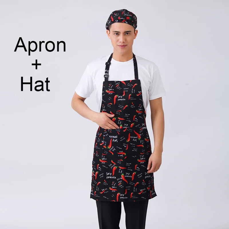 

Apron + hat Adjustable Half-length Adult Apron Striped Hotel Restaurant Chef Waiter Apron Kitchen Cook Apron With 2 Pockets New
