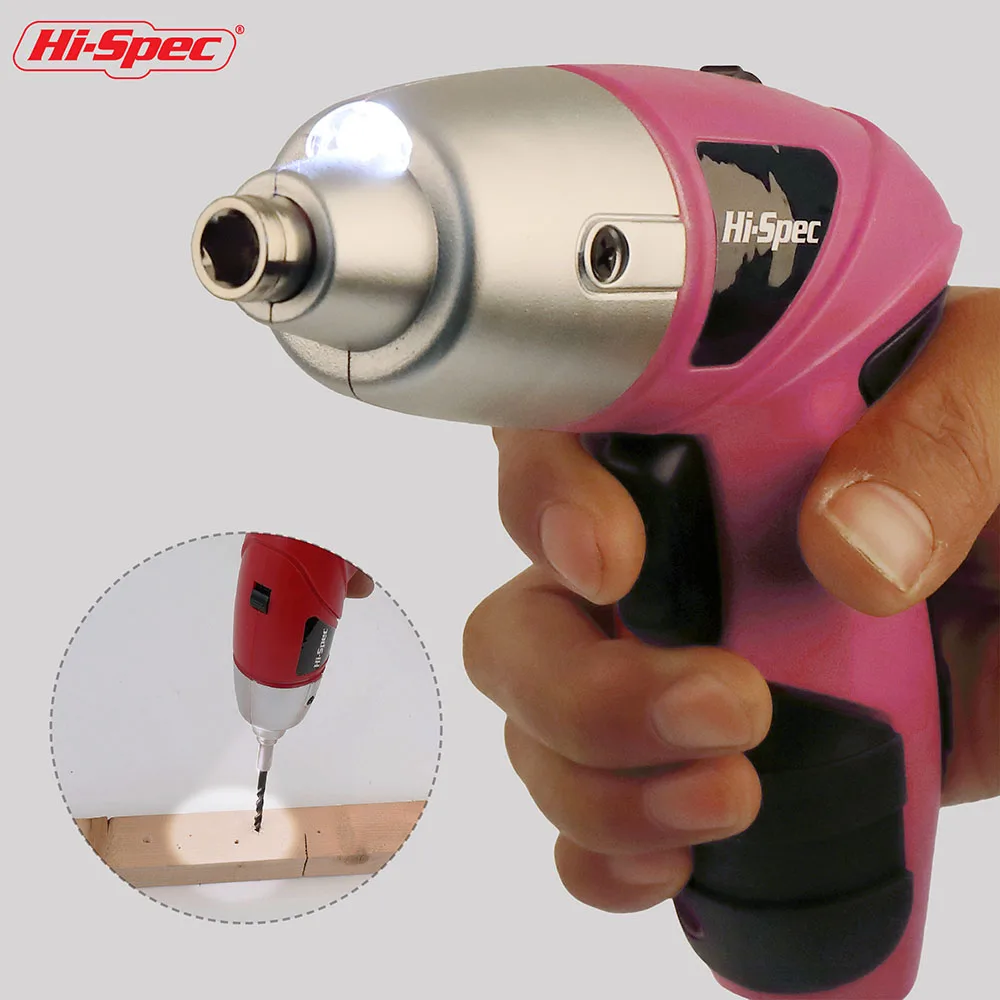 

Hi-Spec Pink 4.8V Cordless Electric Screwdriver Cordless Screwdriver Household Drill Driver Power Gun Tool with LED Light