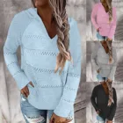 Женский вязаный свитер с капюшоном и V-образным вырезом, в стиле пэчворк, с длинным рукавом, 4 @ 2020