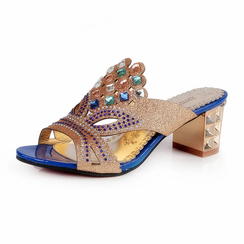 

Fashion Women's Sandals 2021 Summer New Series Women's Sandals Thick Heel Fish Mouth Hollow Rhinestone Women's Shoes one-word Sl