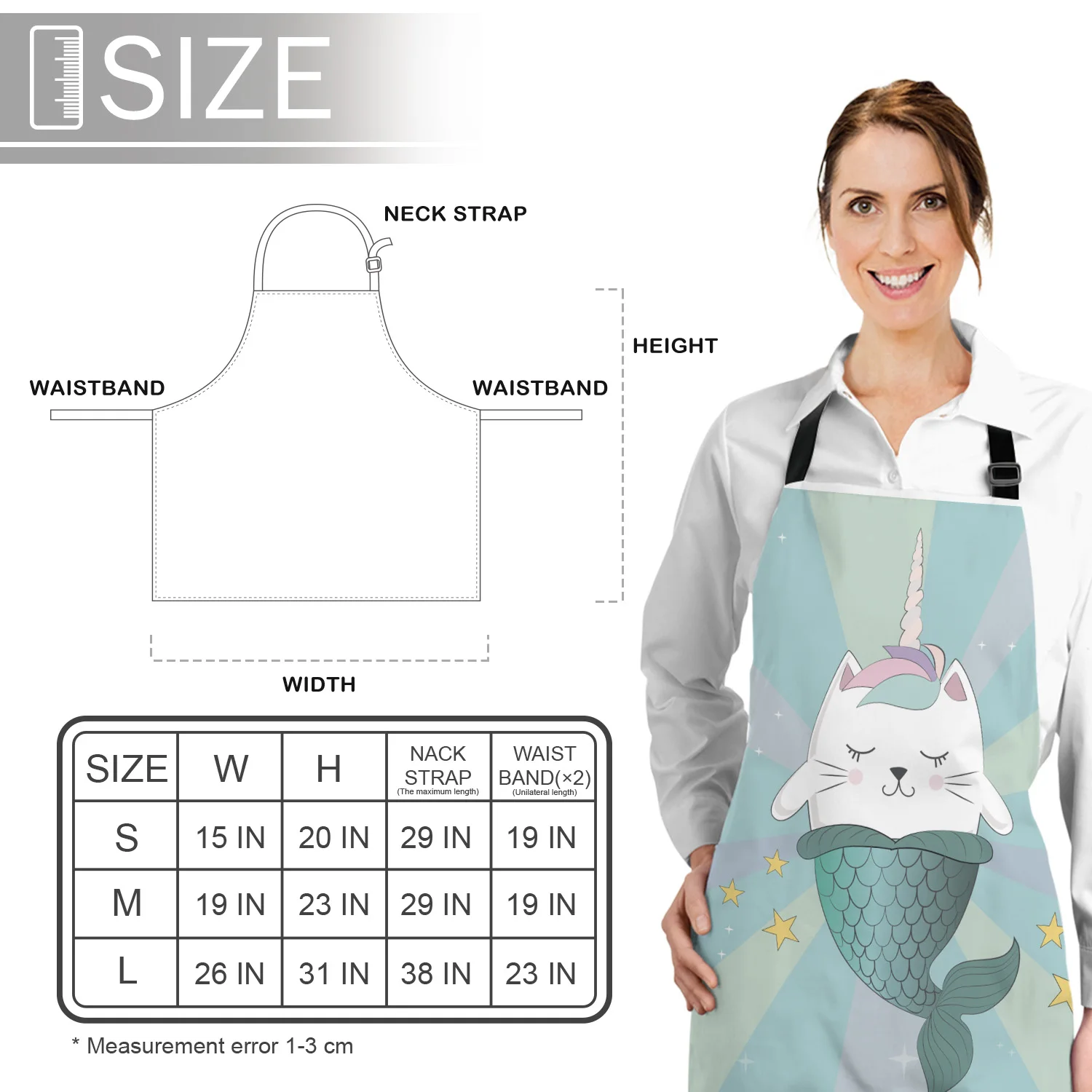 Tophome Кухонный Фартук Кот Русалка сделать пожелание печатных регулируемые без