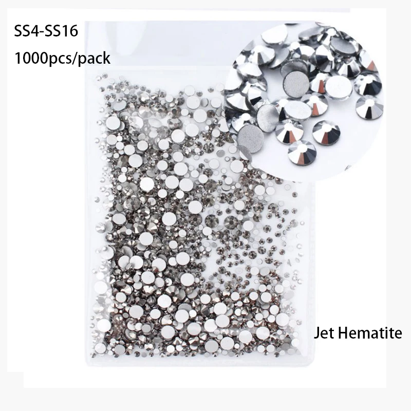 Jet Hematite 1000pcs SS3-SS30 Супер Блестящий Кристалл AB аксессуары плоская задняя сторона стекло Хамелеон Стразы для ногтей для шармов 3D украшения для ногтей - Цвет: Jet Hematite 1000pcs