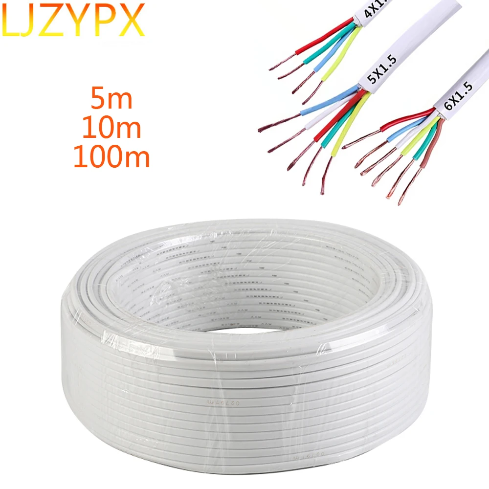 20Awg 5/10 m Electrical Extension Wire Electric Cord 0.5 mm2 RVV Series Copper 2/3/4/5/6 Cores White Control Signal Wiring Cable