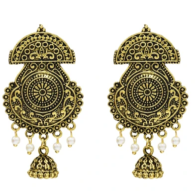 Египетские индийские серьги Jhumka, турецкие Женские винтажные золотые жемчужные серьги-капли с большим цветком, стразы, массивные вечерние серьги - Окраска металла: 5165 G
