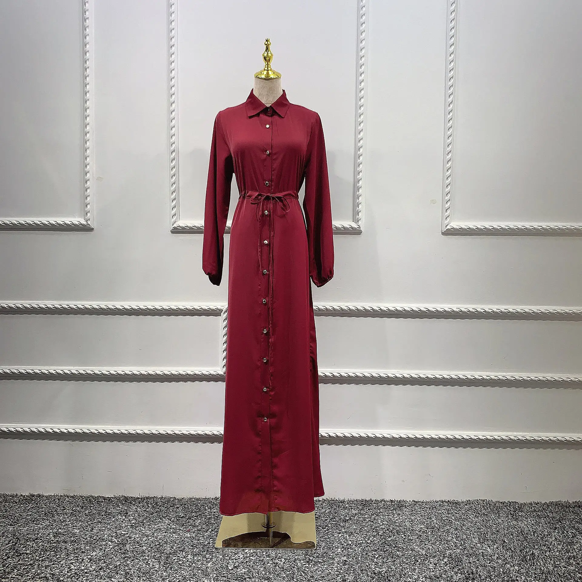 

Donsignet Plus Size Women's Dress Solid Color Turkish Long Dress Ramadan Islamic Eid Middle East Muslim Fashion Drawstring Robes
