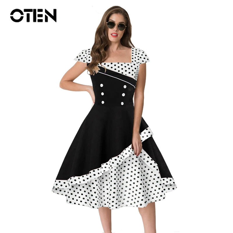

Женское винтажное платье в горошек OTEN, вечерние тажное платье с коротким рукавом, в стиле ретро, в стиле 50-60-х годов, лето 2020