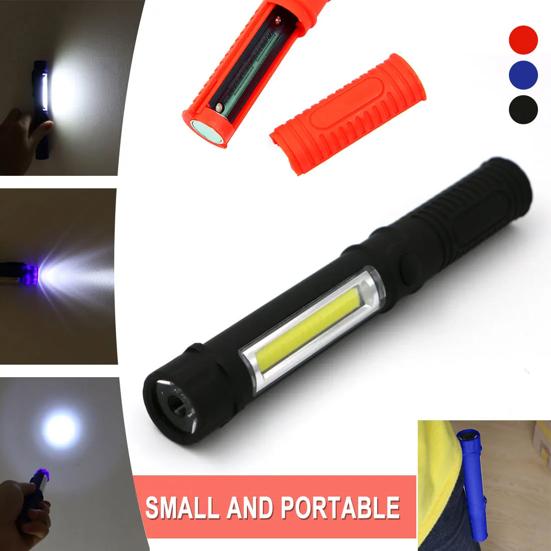 

LED Flashlights COB Mini Pen Light Work Inspection LED Torch Lamp With the Bottom Magnet and Clip Black/Red/Blue Multifunction