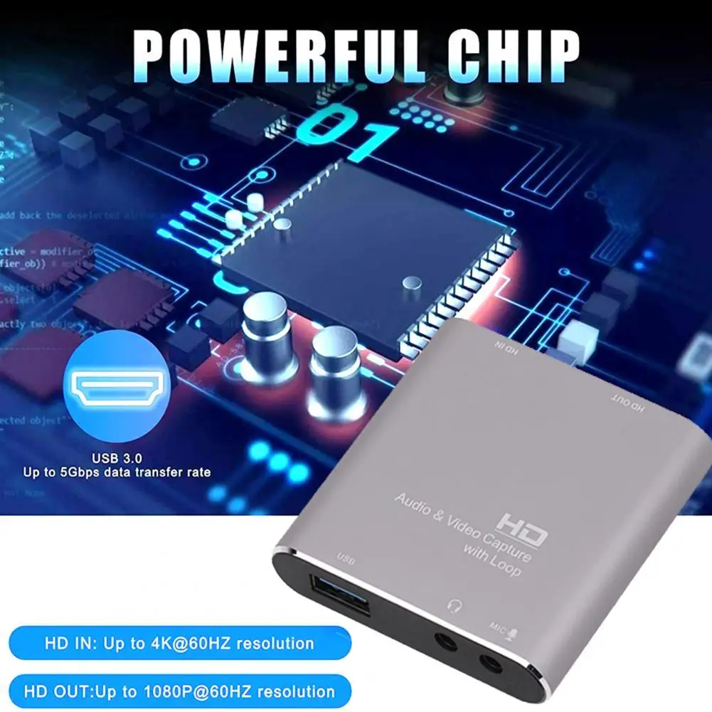 

Multifunctional USB3.0 Video Capture Card with Microphone Interface and Loop-through Output Audio Camera Recorder Live Streaming