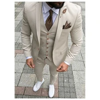 beige suits three piece jacket pants vest custom slim fit male blazer wedding groom tuxedos men suits clothing man wedding suit