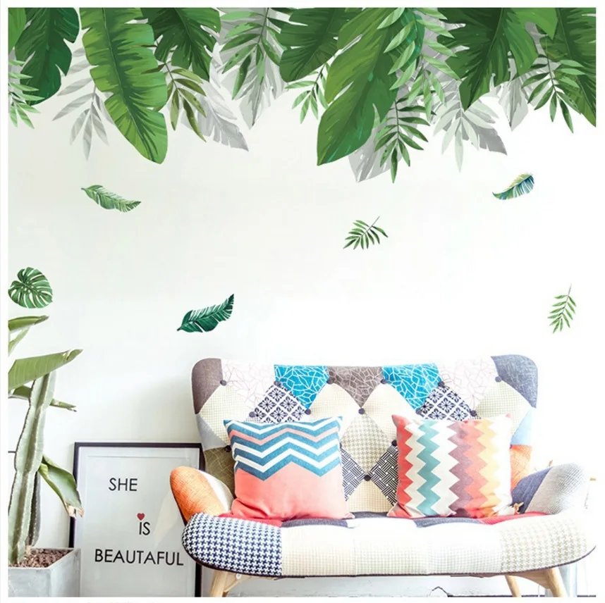 

Green Leaf Wall Sticker Background Living Room Art Home Decor