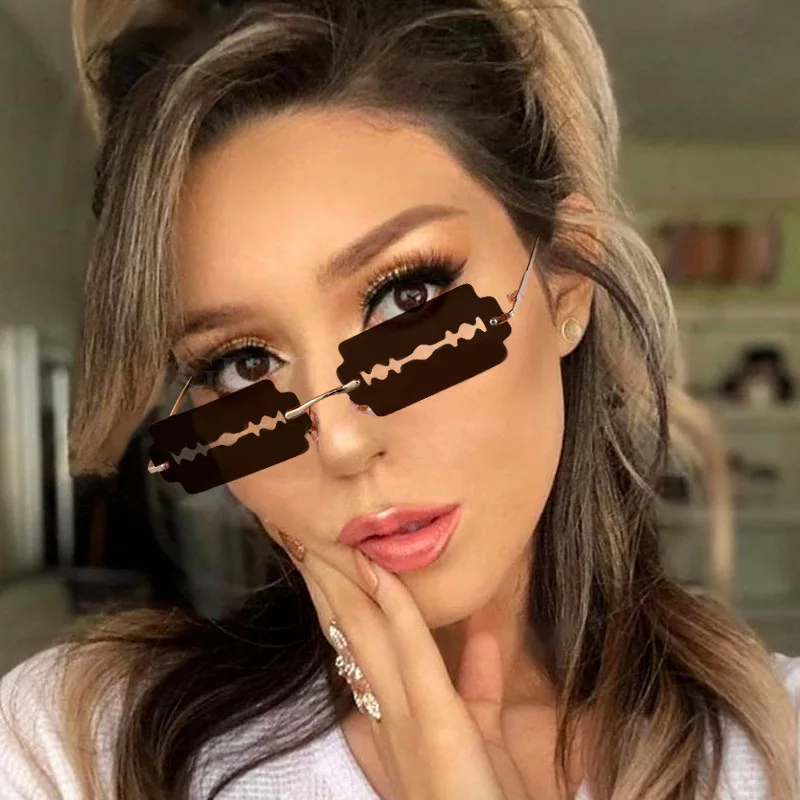 

Men's and women's concave shape popular Sunglasses personality frameless luxury design Sunglasses New blade shaped Sunglasses
