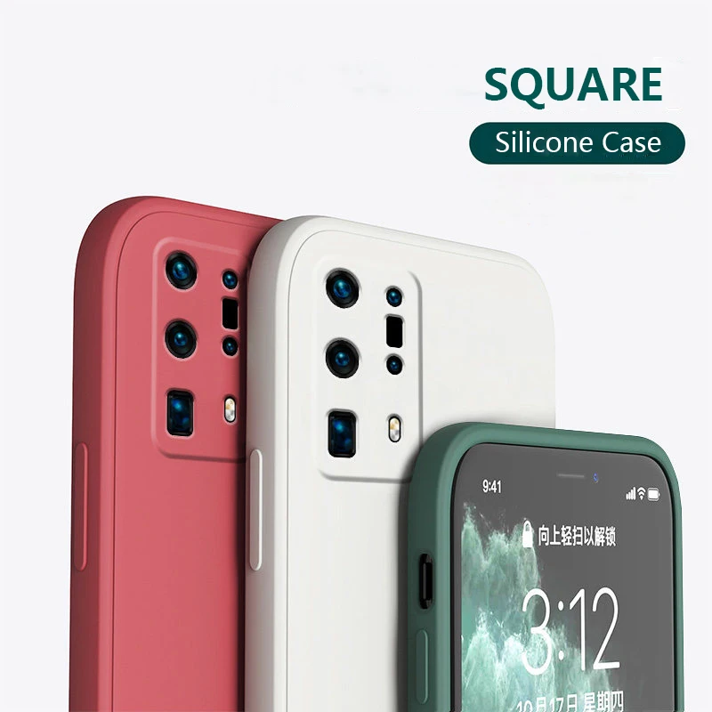 

Thin Soft Square Silicone Case For Huawei Y7A P Smart 2021 P40 Lite 5G 4G P30 P20 Mate40 Pro Honor X10 Max 9X 8X 10i 20 30 Cover