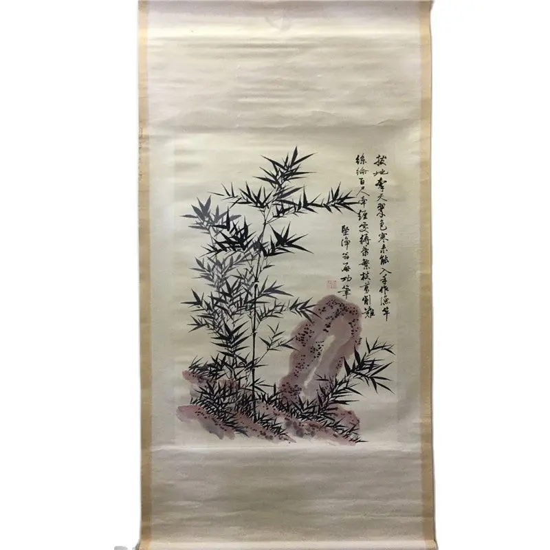 

Китайский Старый свиток цигун портрет бамбукового камня рисовая бумага Средний зал живопись