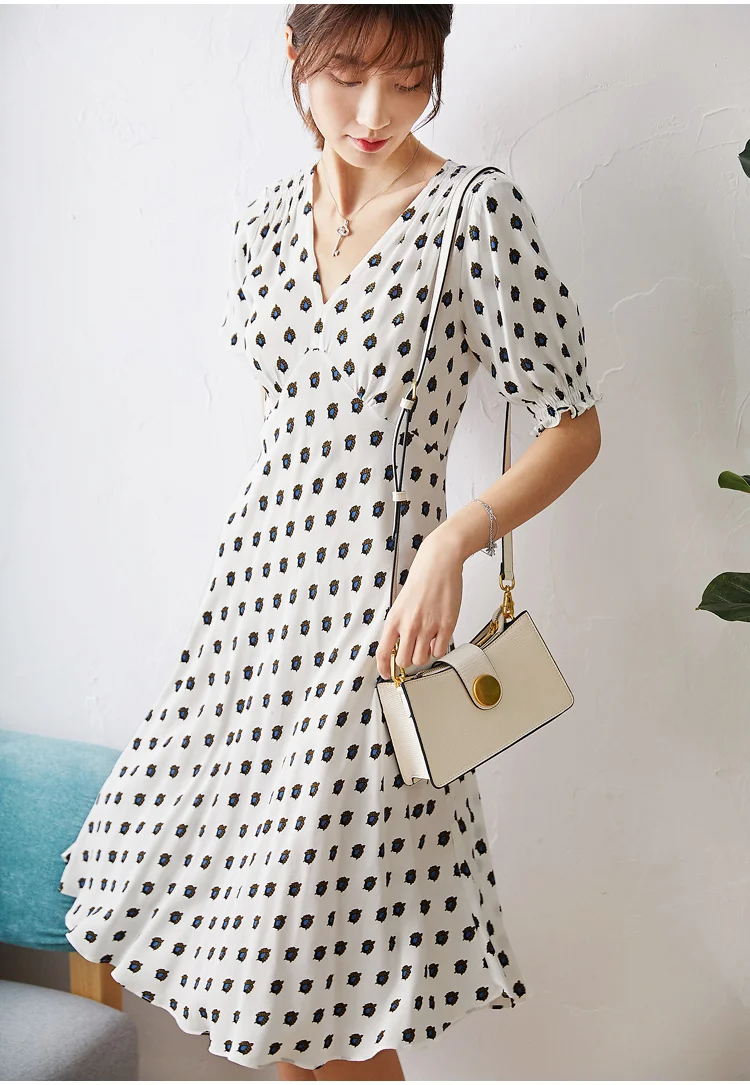

Dress Women's Women Floral Dress V-neck Short Sleeve Dress 2021 New Summer Body Was Thin Dress